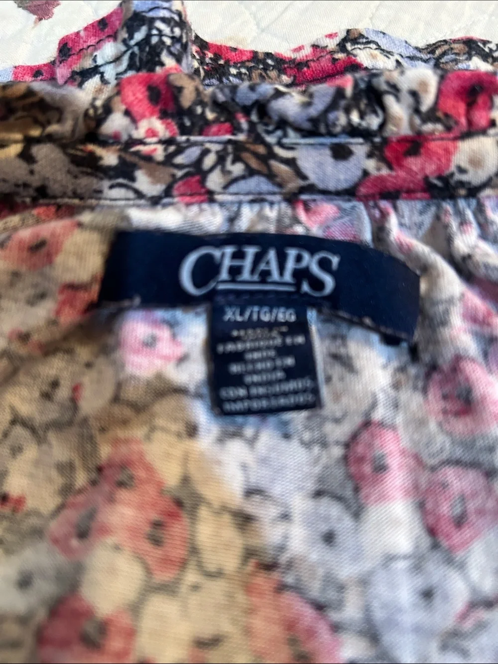 Chaps Pink Multi Floral Tie-Neck Long Sleeve Tunic - Picture 3 of 3